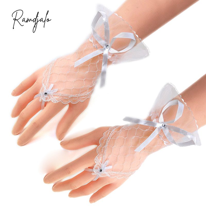 Ivory Lace Fingerless Short Wedding Bridal Gloves