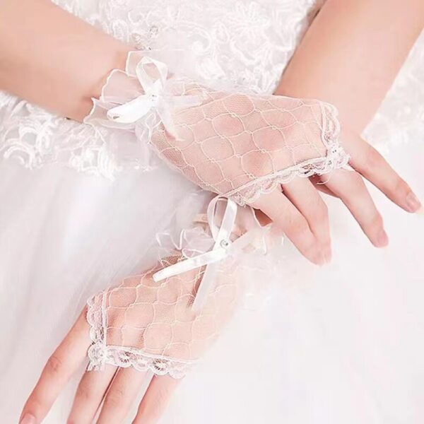 Ivory Lace Fingerless Short Wedding Bridal Gloves