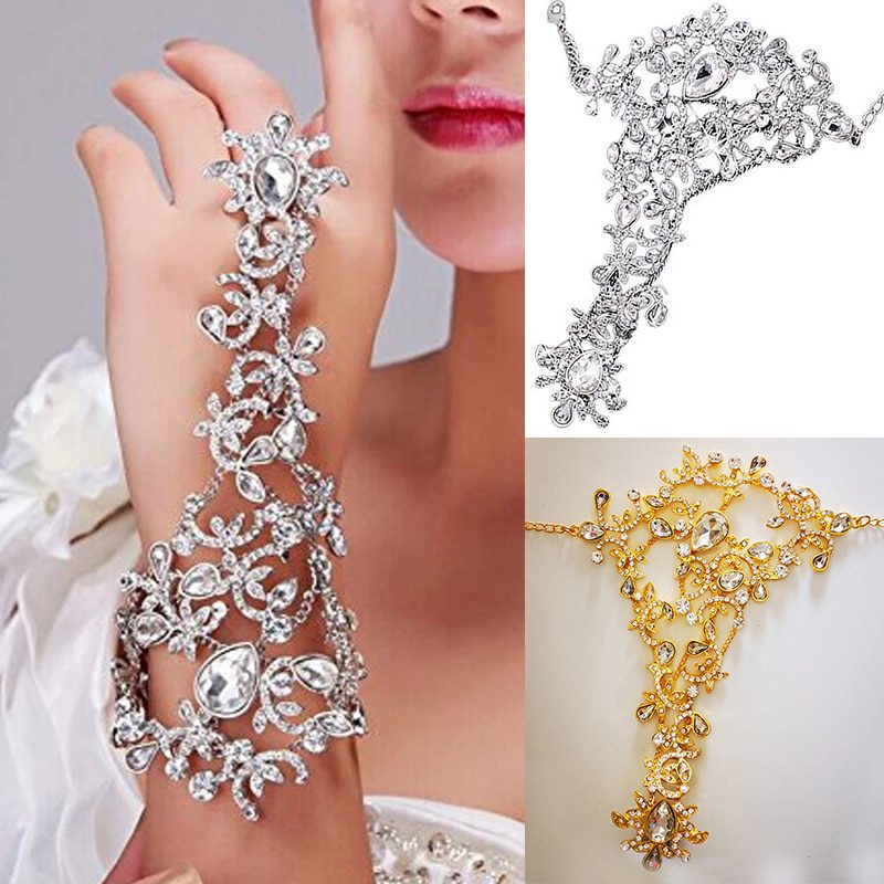 Luxury Elegant Crystal Rhinestones Bridal Gloves Bracelet Wedding Glove Bride Party Prom Jewelry Wristband Glove Decorate Gift