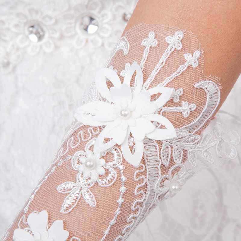 Lace Pearl Floral Applique Wedding Fingerless Gloves