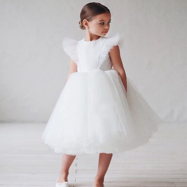 Elegant Princess Long Tulle Lace Kids Wedding Ceremony Dress