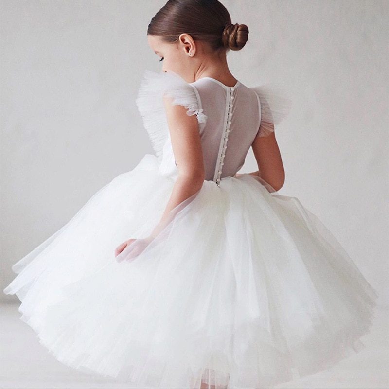 Elegant Princess Long Tulle Lace Kids Wedding Ceremony Dress