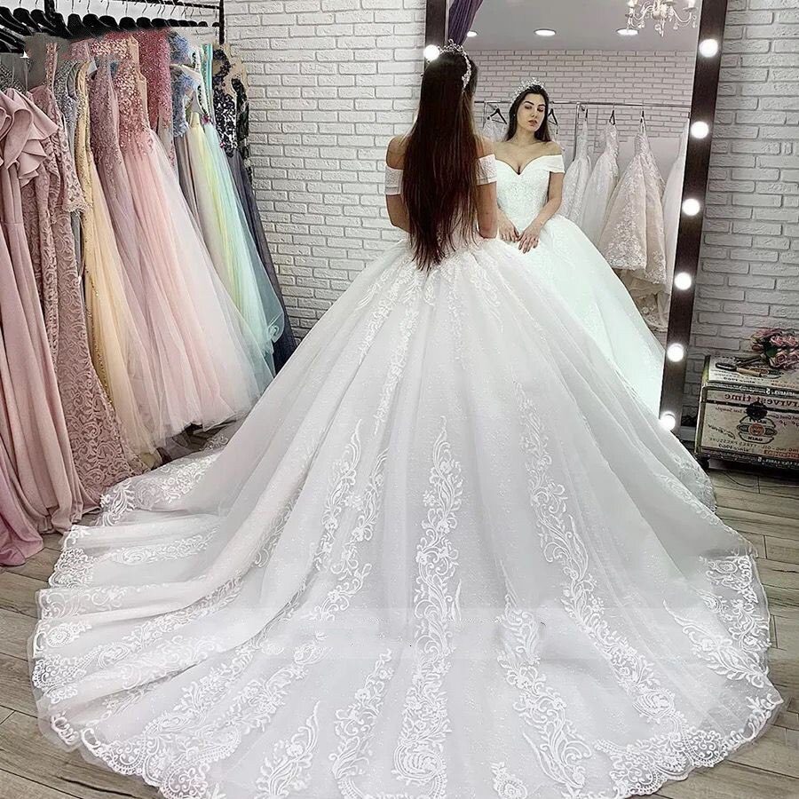 Lace Appliques Lace Up Beaded Princess Wedding Dress