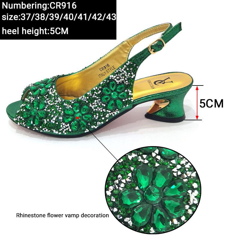 Green Color Floral Full Diamond High Heel Wedding Banquet Sandals