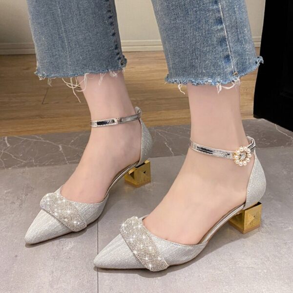 Elegant Pearl Buckle Square Heels Wedding Party Shoes