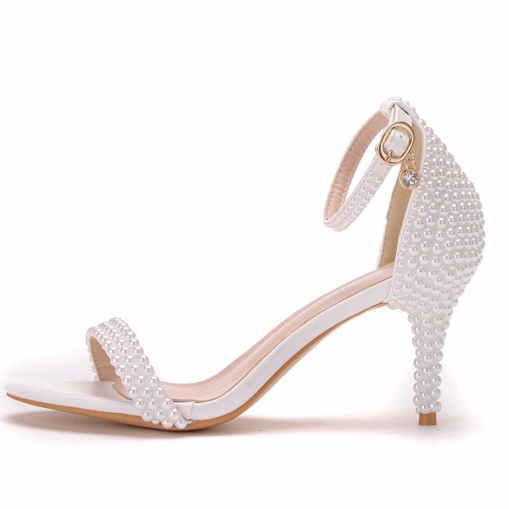 White Stiletto Ankle Strap Open Toe High Heels Wedding Shoes