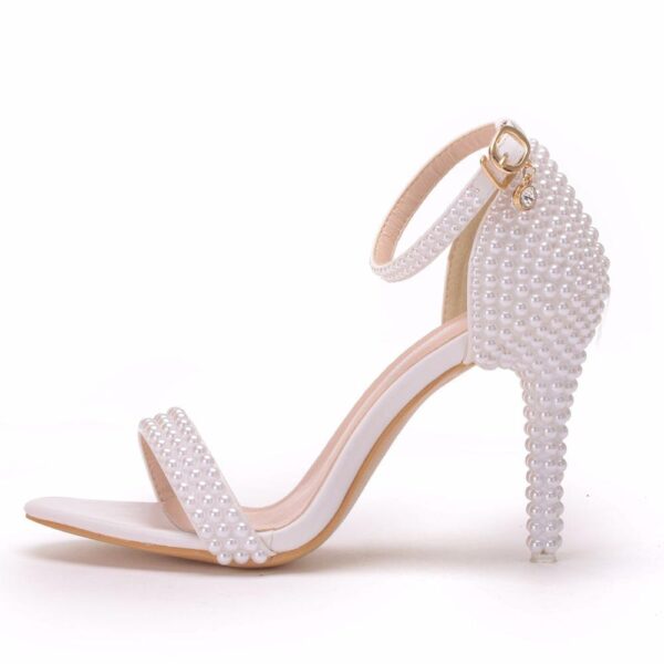 White Stiletto Ankle Strap Open Toe High Heels Wedding Shoes