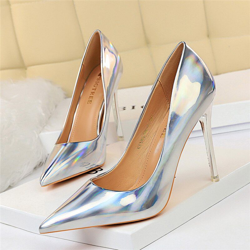 10.5cm High Heels Blue Green Glossy Stiletto Wedding Party Shoes