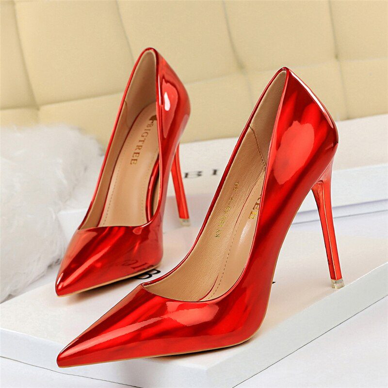 10.5cm High Heels Blue Green Glossy Stiletto Wedding Party Shoes