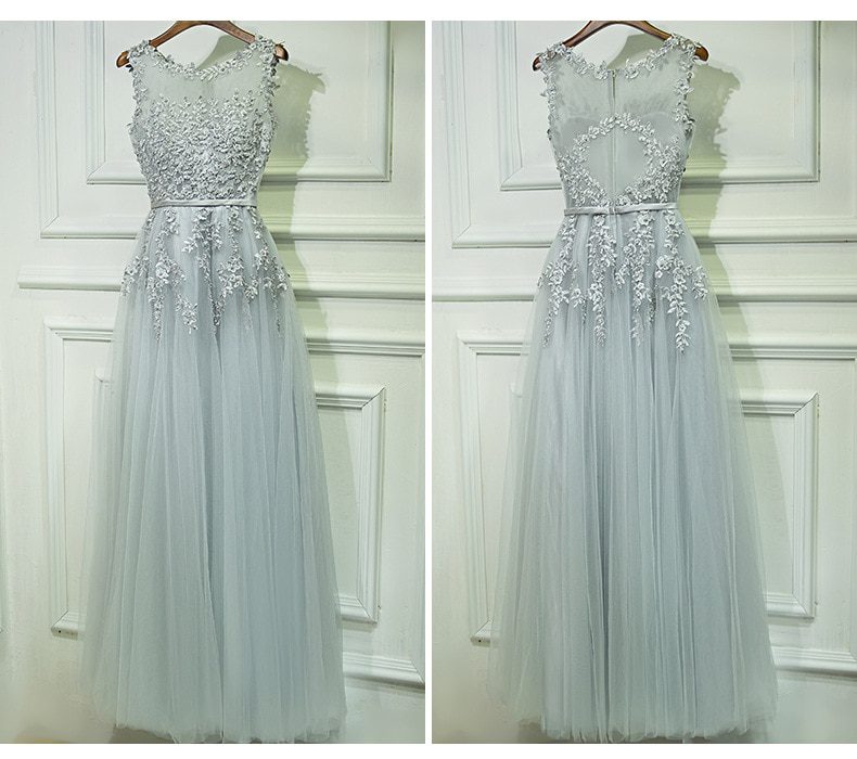 Tulle Lace Pearls Sleeveless Zipper Long Beading Bridesmaid Dress