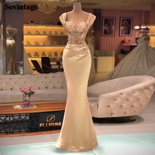 Satin Beaded Pleated Mermaid Long Mother Of The Bride Dress