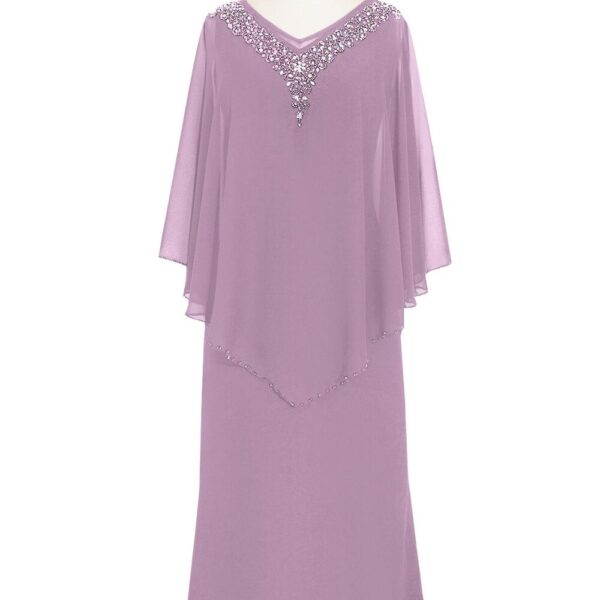 V-Neck Chiffon Beading With Jacket Mother Of The Bride Dress – lavender, 6