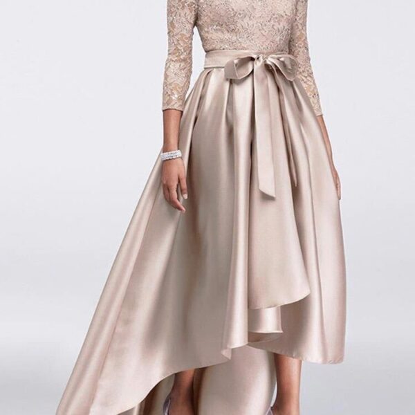 High Low Champagne Lace Mother Of The Bride Dress With Sash