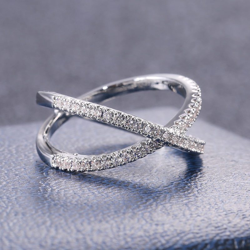 Elegant Simple Silver Cross X Shape Engagement Ring