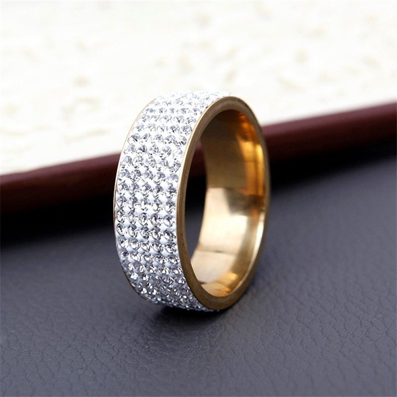 Vintage Retro Steel Clear Crystal Engagement Wedding Ring