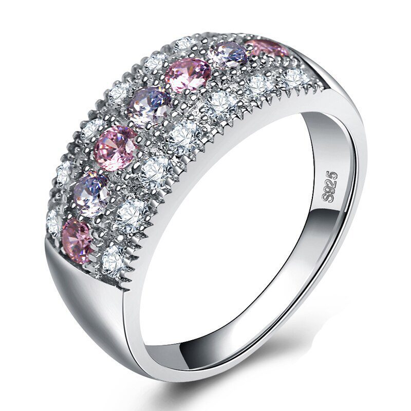 Pink Crystal Engagement Ring With Silver Color – 9, WR193