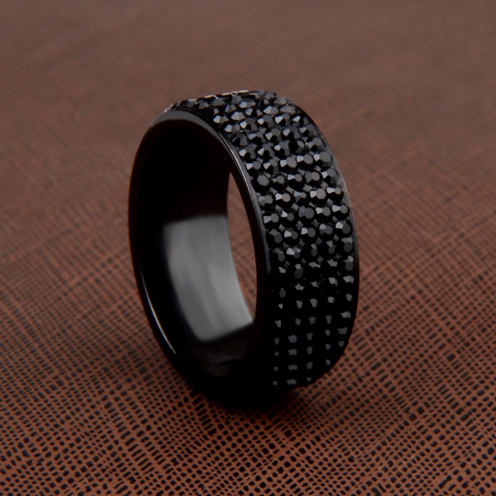 Punk Rock Stainless Steel Black Crystal Wedding Ring