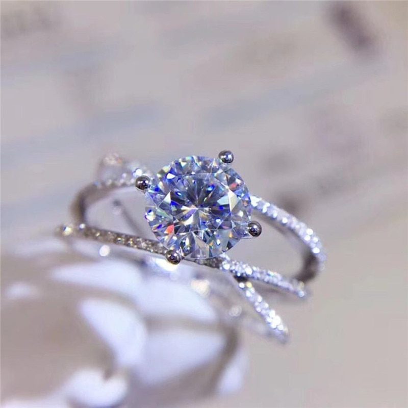 Delicate Bridal Wedding Ring With Shiny Crystal Cubic Zirconia
