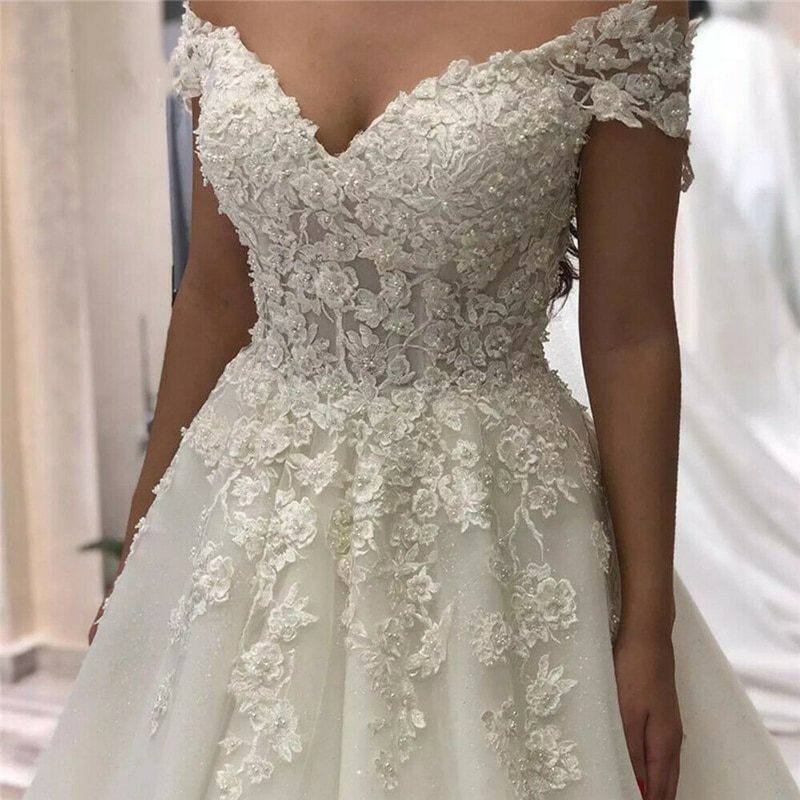BEPEITHY Off The Shoulder Lace Wedding Dresses For France Women Court Train A Line Robe De Soirée De Mariage Bridal Gown 2022