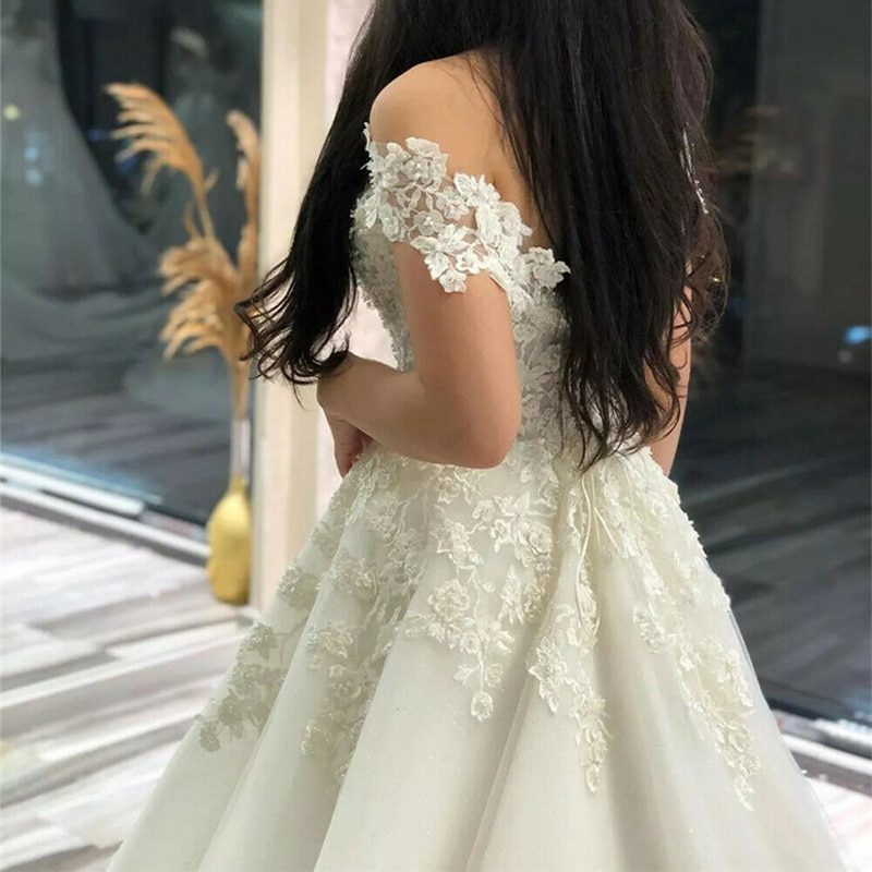 BEPEITHY Off The Shoulder Lace Wedding Dresses For France Women Court Train A Line Robe De Soirée De Mariage Bridal Gown 2022