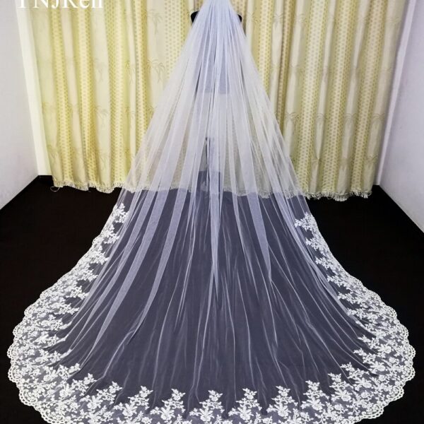 Real Photos Tulle Applique Cathedral Wedding Bride Veil White Ivory White Veil Hand Stitched Metal Comb