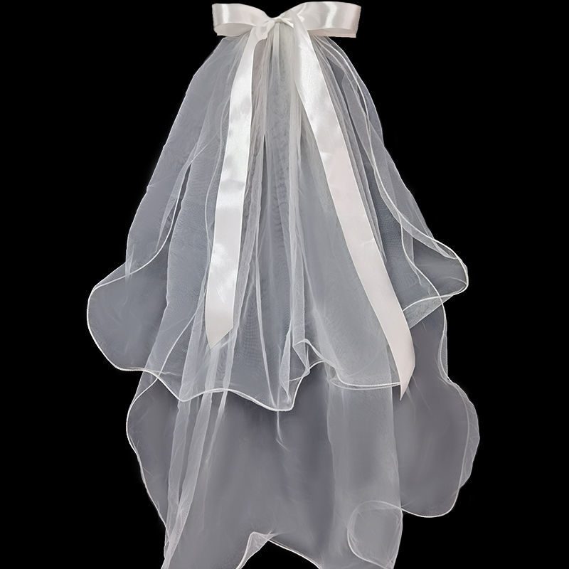 0.8m Ivory White Bow Wedding Veil With Comb