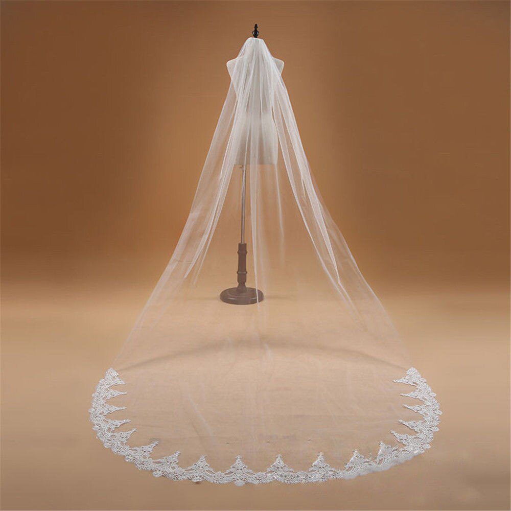 3 M One Layer Lace Edge White Ivory Cathedral Wedding Veil