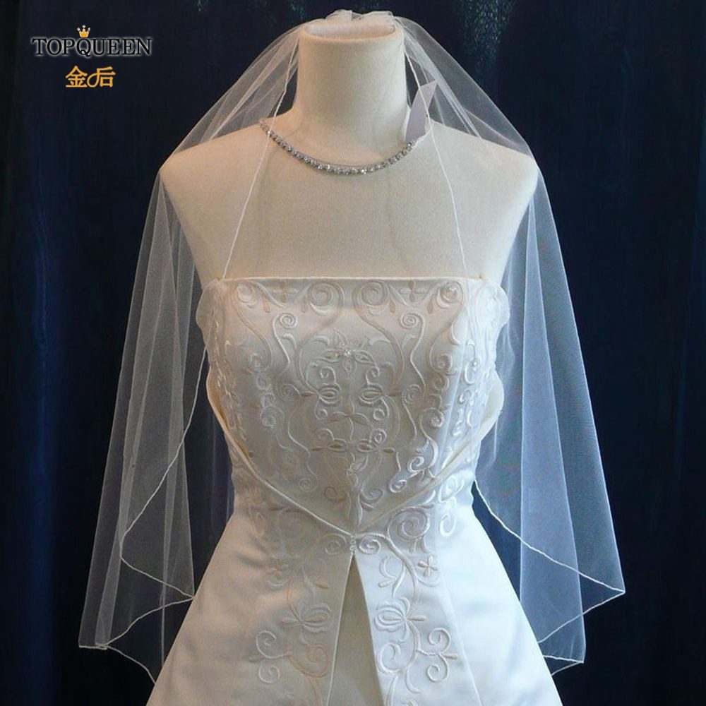 TOPQUEEN V14 Wedding Veil Short Pencil Edge Simple Bridal Veils One Laye Elegant Rochii Wedding Veil Long with Comb Soft Single