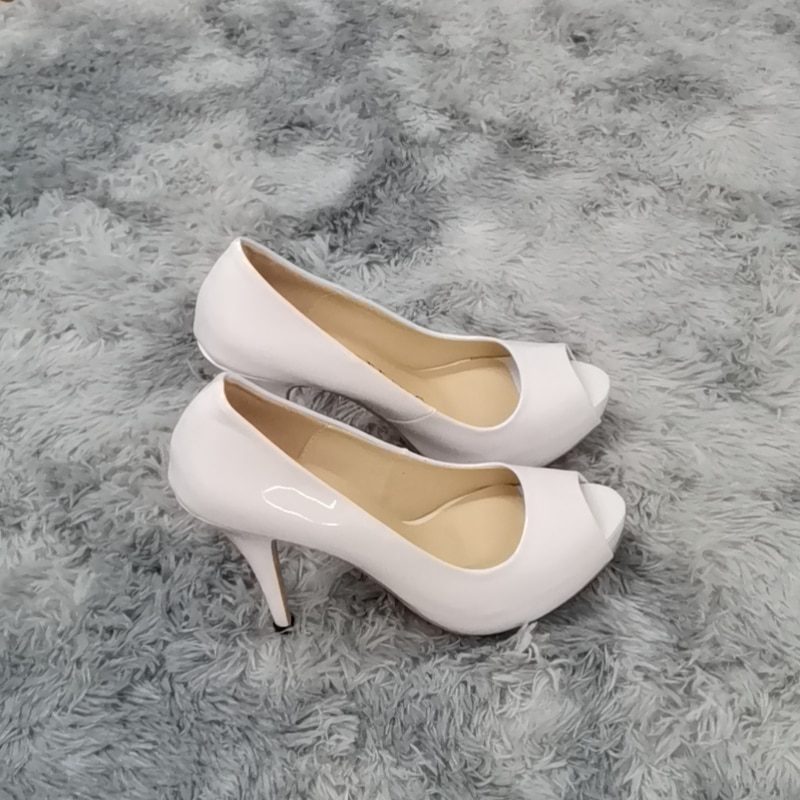 LOSLANDIFEN Women Pumps Sexy Open Toe 12cm Thin Heel Platform Patent Leather High Heels Gladiator Party Dress Wedding Shoes