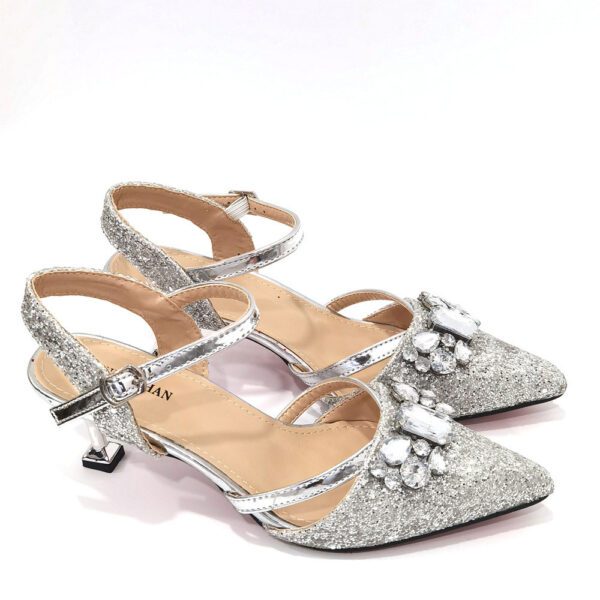 Venus Chan 2022 Nigerian Fashionable Silver Color Peep Toe Shoes Matching Bag Set For Royal Ladies Wedding Party Sandal