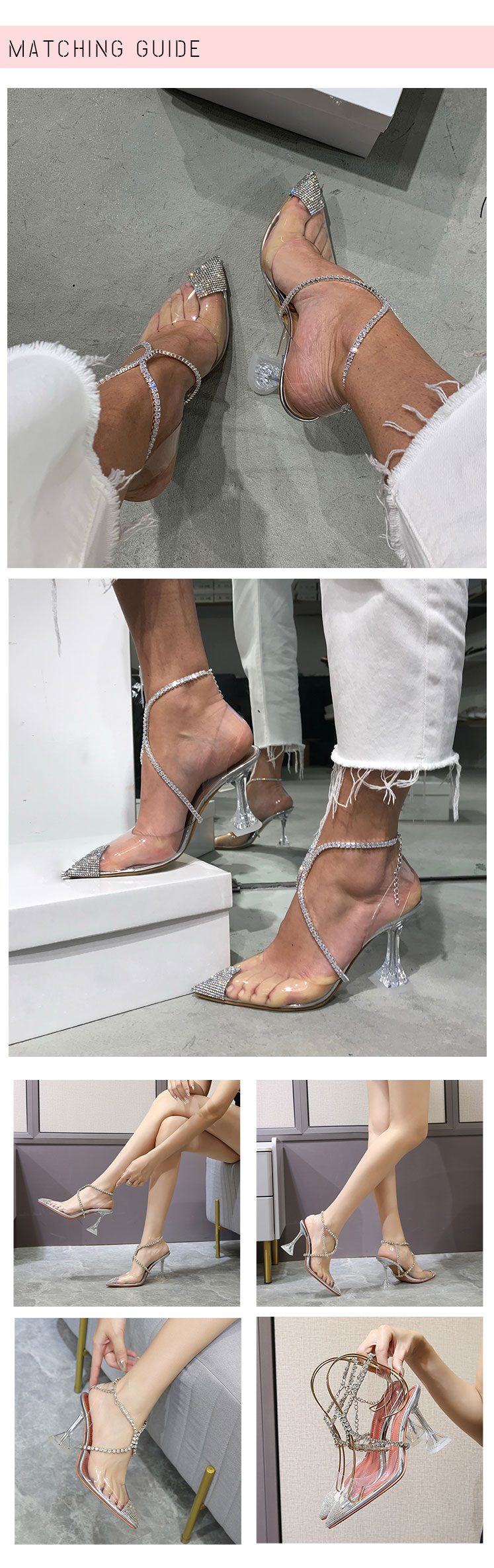Luxury Designer Rhinestone Closed Toe Silver High Heels Pumps For Women Clear 2022 Slingback Sandals For Wedding Bridal Shoes