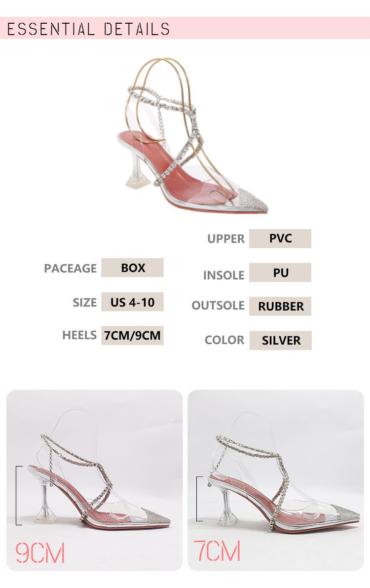 Luxury Designer Rhinestone Closed Toe Silver High Heels Pumps For Women Clear 2022 Slingback Sandals For Wedding Bridal Shoes