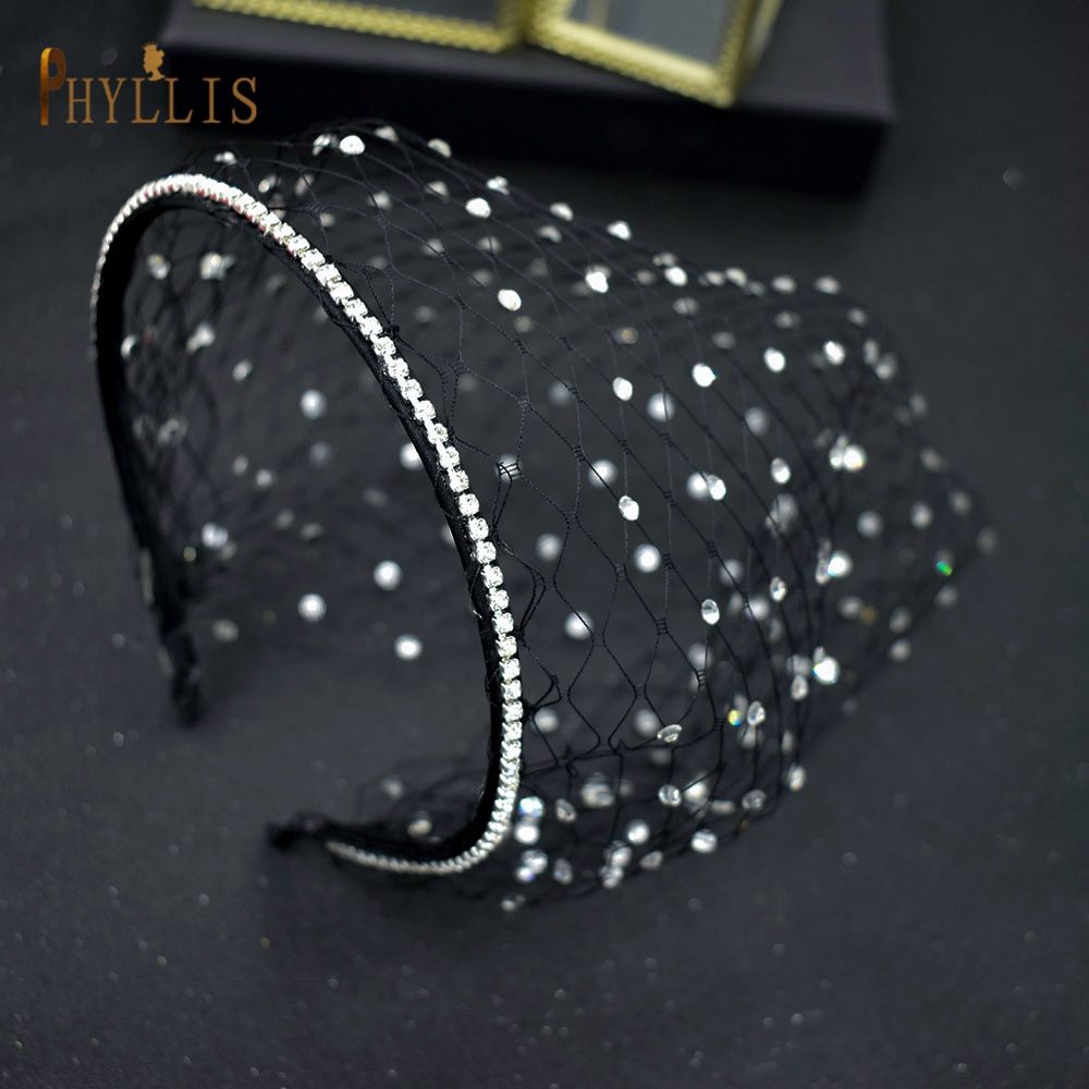 JM21 Handmade Birdcage Veil Diamond Blusher Veil White Black Headband Veil for Bridal Tiara Hair Accessories Face Veil