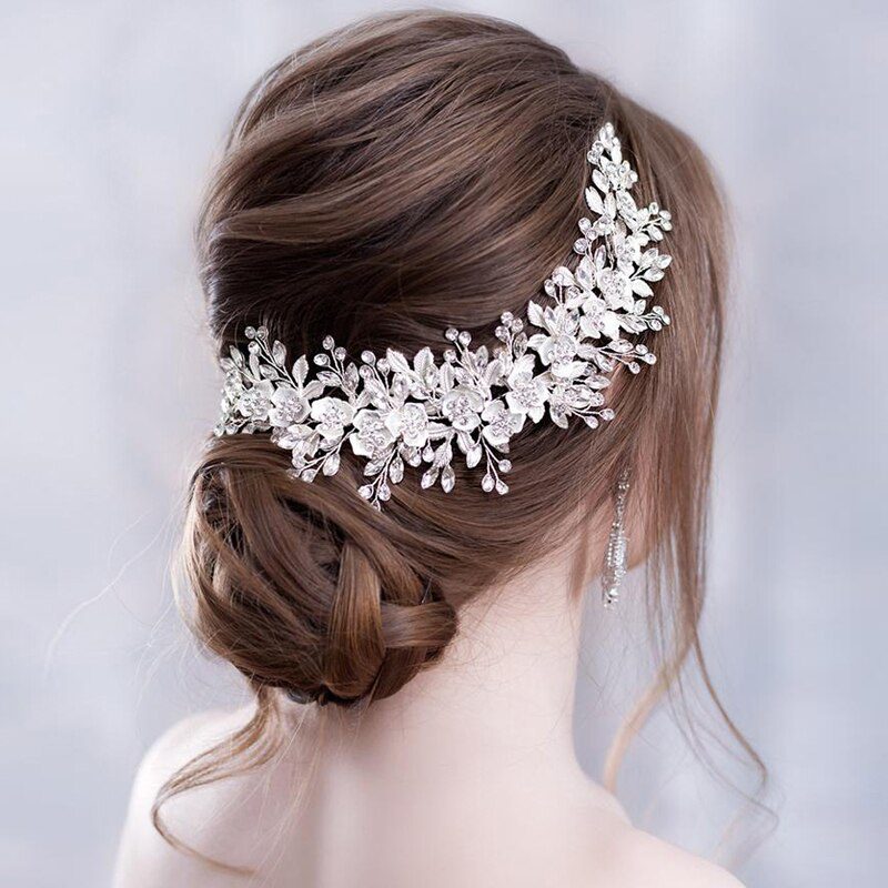 Silve rColor Bridal Flower Headband Prom Tiara Wedding Hair Accessories Bride Handmade Hair ornaments Female Crystal Headdress