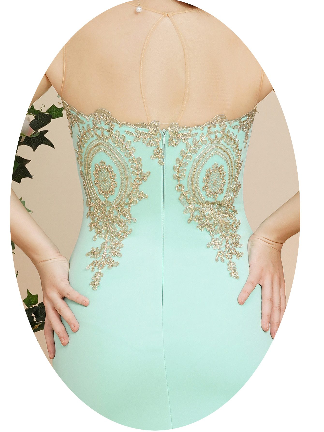 BABYONLINE Mint Green Bridesmaid Dresses Maxi Floor Length Mermaid Gowns Elegant Golden Appqulies Sweetheart Illusion Summer