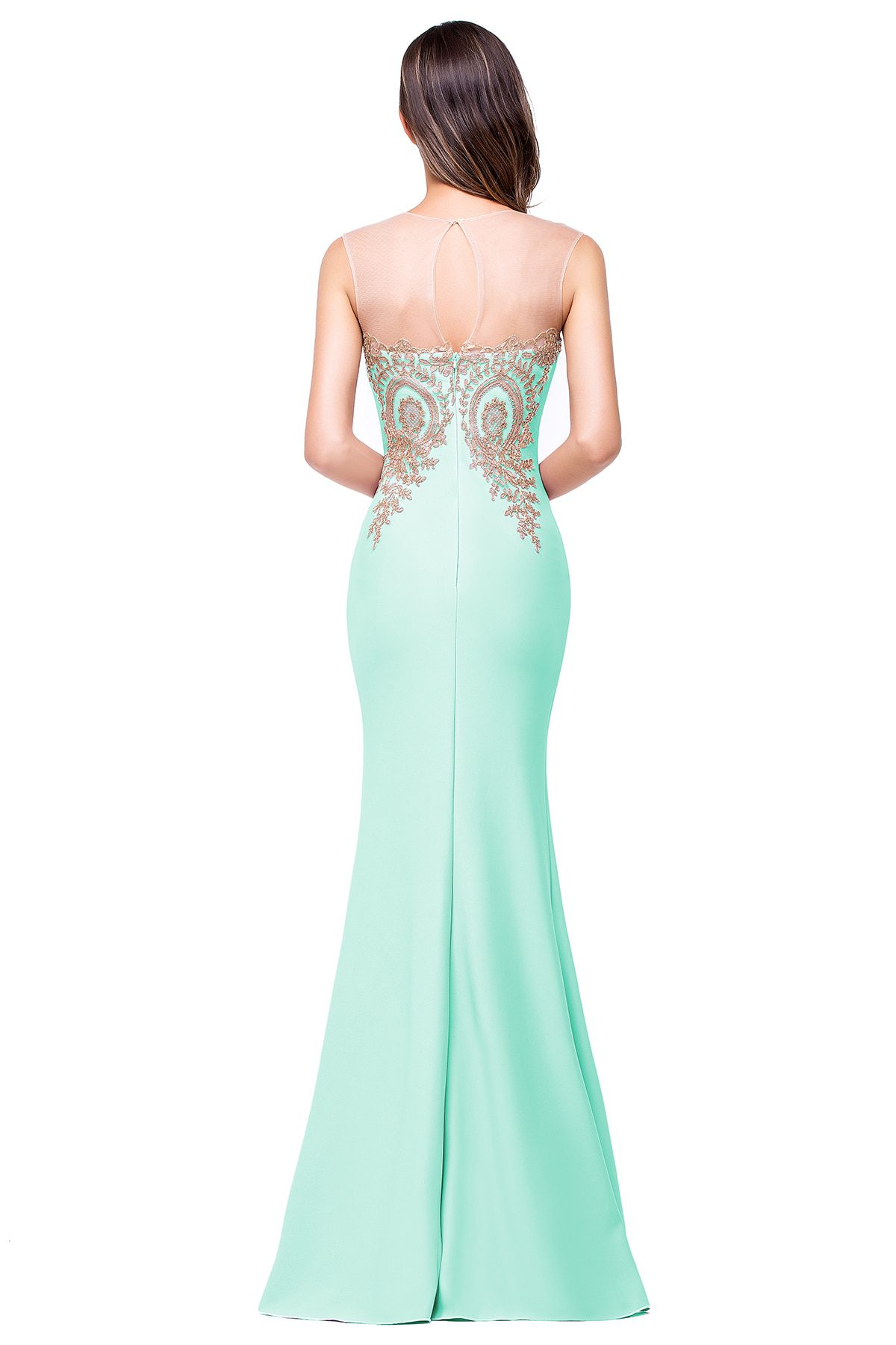 BABYONLINE Mint Green Bridesmaid Dresses Maxi Floor Length Mermaid Gowns Elegant Golden Appqulies Sweetheart Illusion Summer