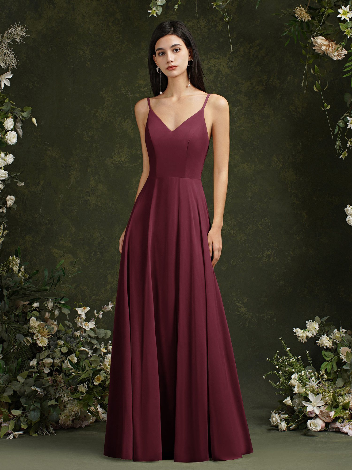 Burgundy Lace Chiffon Bridesmaid Dresses For Women 2022 A-line V-Neck Beach Dress Spaghetti Strap Formal Wedding Prom Party Gown