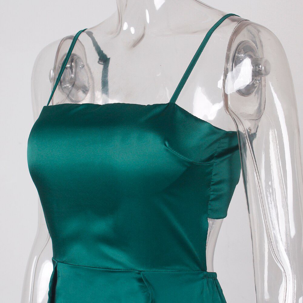 Sexy Summer Long Satin Dress Padded BOW Straps Lace Up Dress 2 Slits Green Blue Red