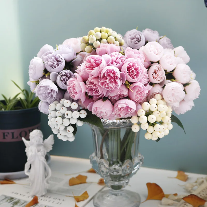 Rose Pink Peony Artificial Flowers Silk Bouquet