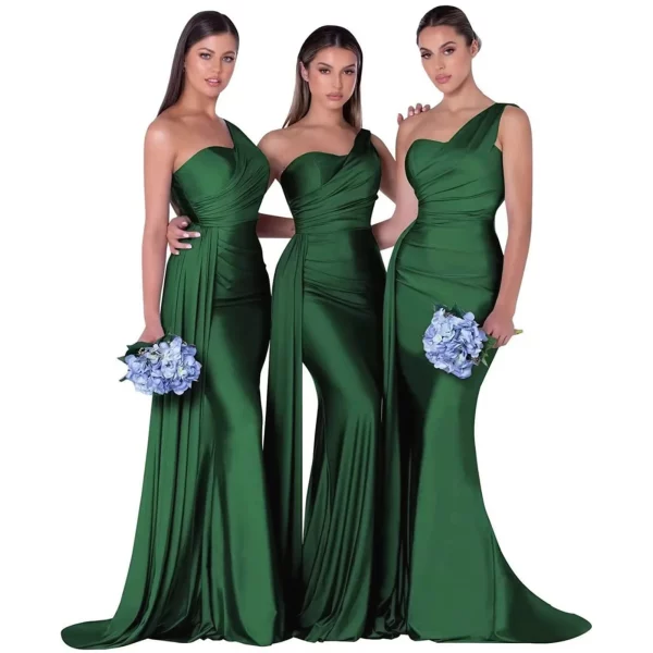 One-Shoulder Simple Satin Bridesmaid Dress With Train