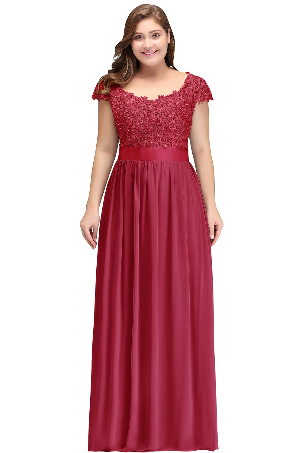 Elegant Beading Pearls Bodice Chiffon V Neck A Line Long Bridesmaid Dress