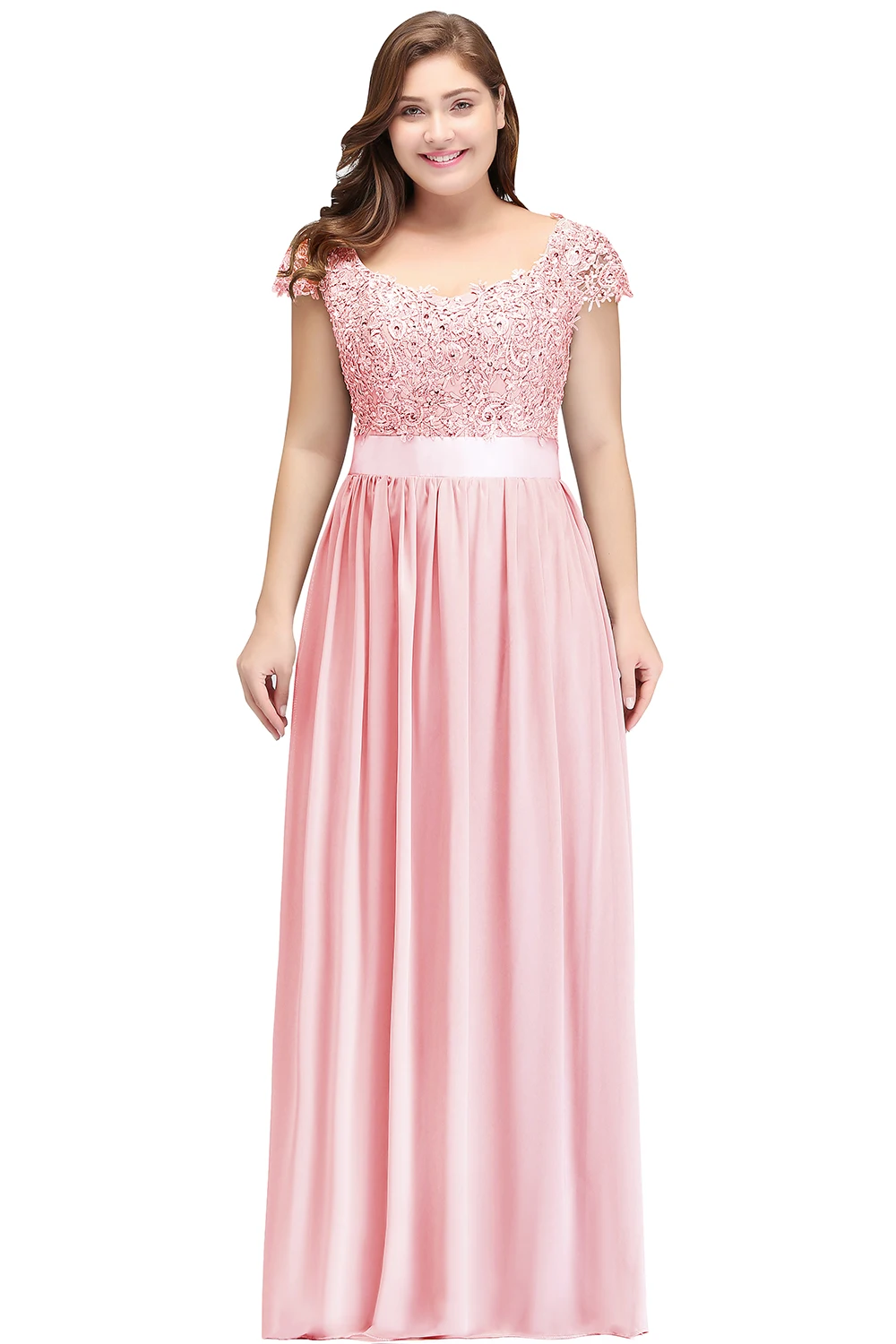 Elegant Beading Pearls Bodice Chiffon V Neck A Line Long Bridesmaid Dress