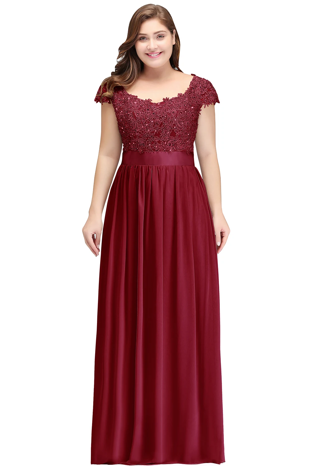 Elegant Beading Pearls Bodice Chiffon V Neck A Line Long Bridesmaid Dress