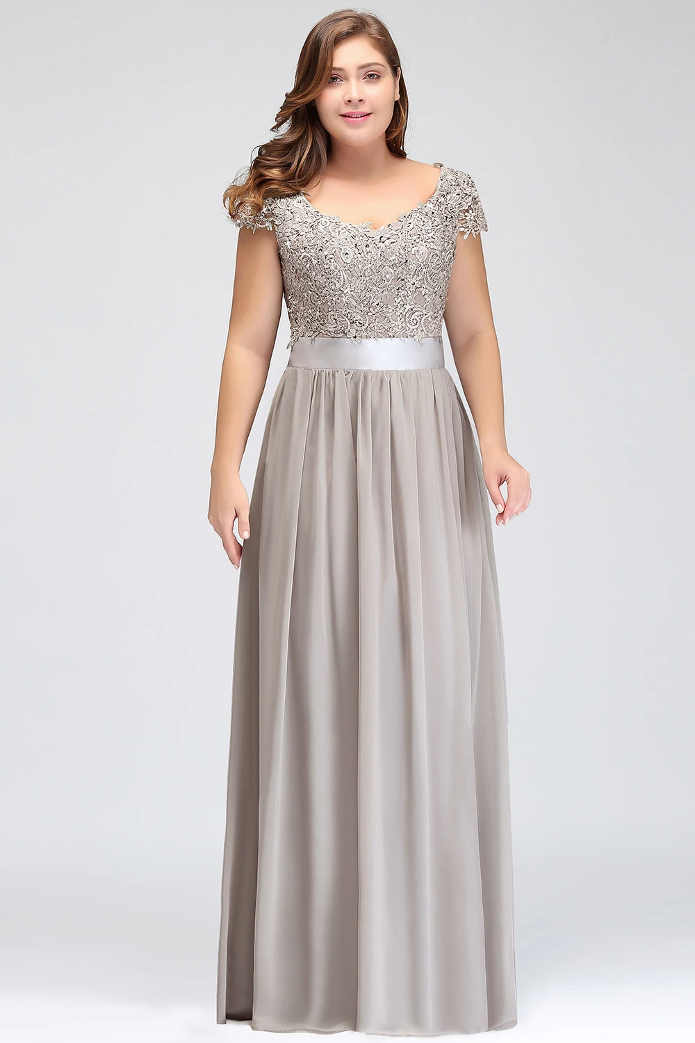 Elegant Beading Pearls Bodice Chiffon V Neck A Line Long Bridesmaid Dress