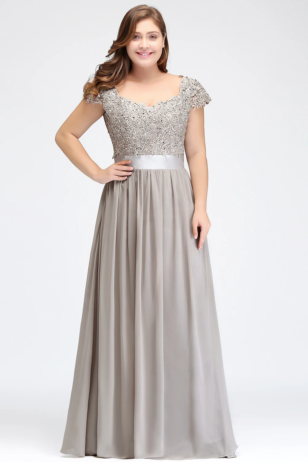 Elegant Beading Pearls Bodice Chiffon V Neck A Line Long Bridesmaid Dress