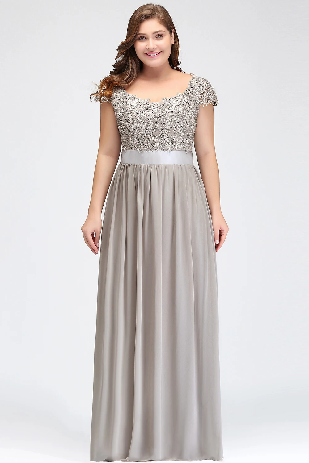 Elegant Beading Pearls Bodice Chiffon V Neck A Line Long Bridesmaid Dress