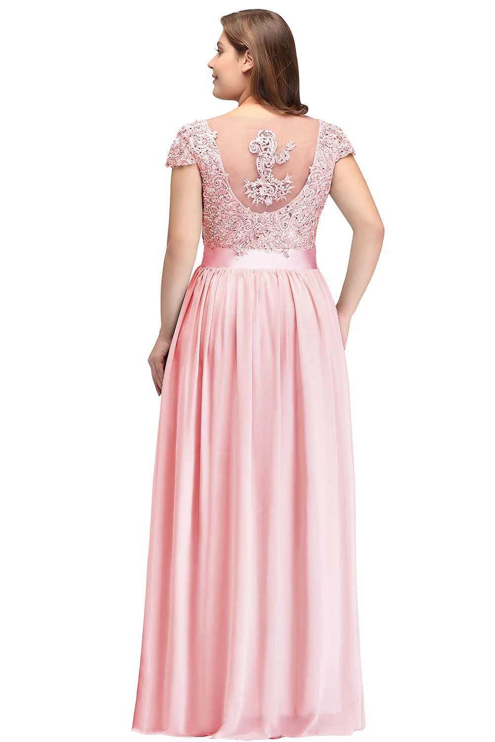 Elegant Beading Pearls Bodice Chiffon V Neck A Line Long Bridesmaid Dress