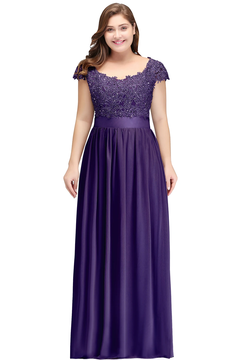 Elegant Beading Pearls Bodice Chiffon V Neck A Line Long Bridesmaid Dress