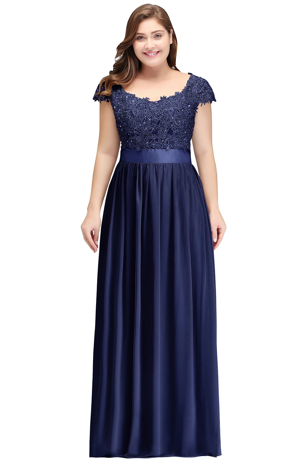 Elegant Beading Pearls Bodice Chiffon V Neck A Line Long Bridesmaid Dress