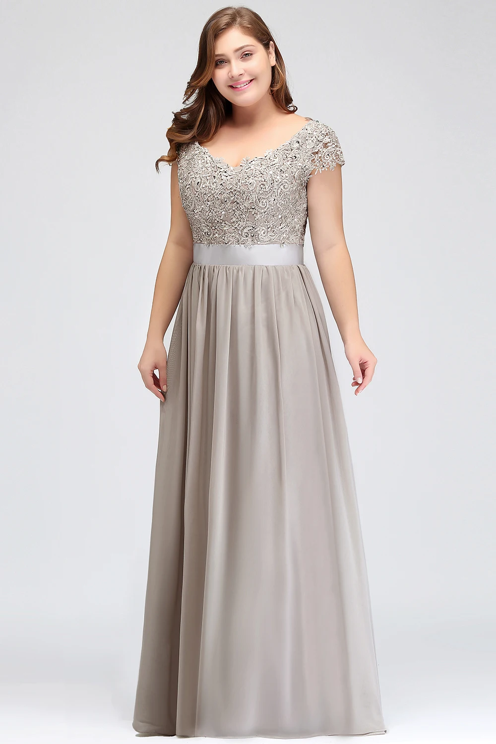 Elegant Beading Pearls Bodice Chiffon V Neck A Line Long Bridesmaid Dress